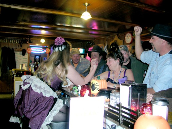 arm wrestling at the bar