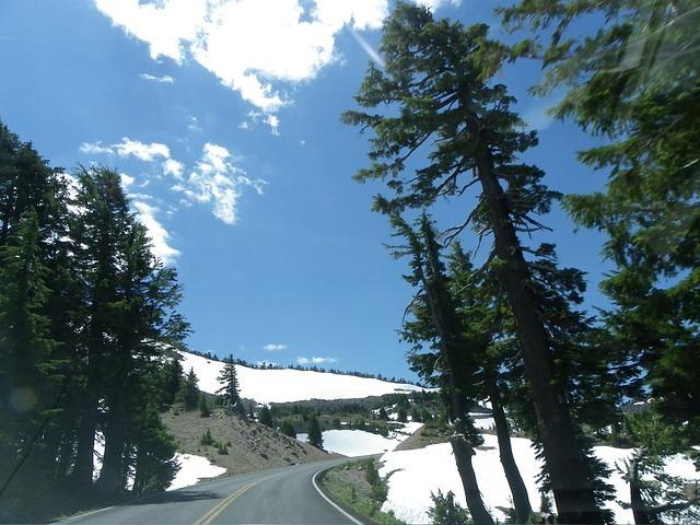 There is still quite a lot of snow around the lake at the end of July. The area gets 44 feet of snow.