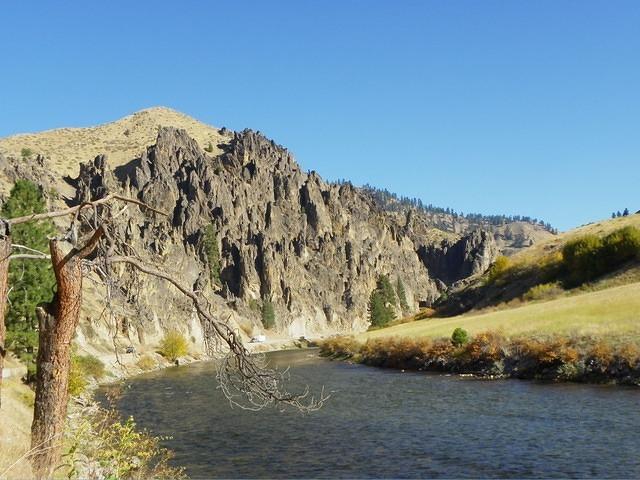 Rock formations by the river.