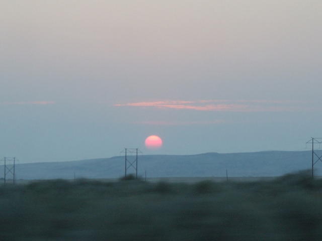 The sun is setting, but we are almost home. We drove from Deadwood to home in one day.