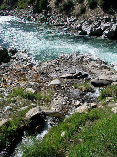 Hot springs flowing into the Payette River.