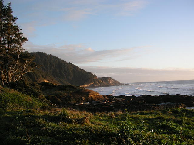 Close to sunset by the ocean.