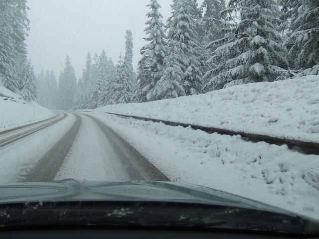 After the first snow storm, we figured we were out of the snow. Another pass and more snow!