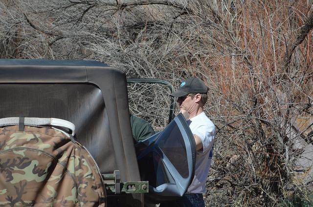 Mitch stopped to remove his side windows.