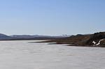 A reservoir in the middle of nowhere. The water is still frozen!