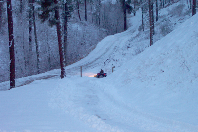 pushing morning snow